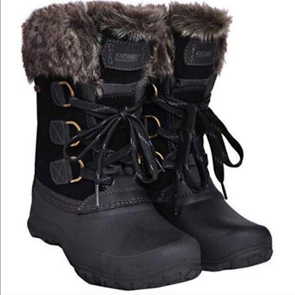 KHOMBU Slope winter boot faux fur black snow school chores size 6 warm commute - Picture 1 of 10